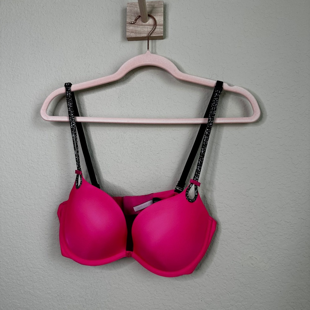 Victorias Secret Sexy Little Things Hot Pink Leopard Strap Push Up Bra 34D